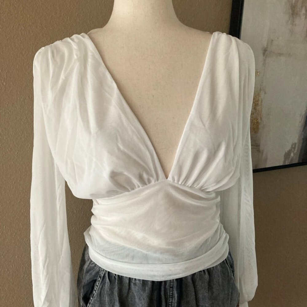 Mesh plunging neckline top